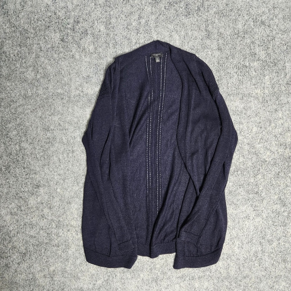 Talbots Petite Linen Blend Shirt Women P Open Front Long Sleeve Black Mid Length